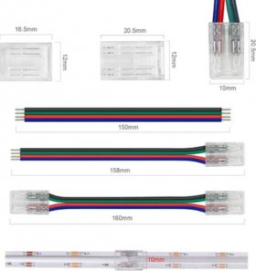 10PCS PACK RGB Color COB LED Strip Connectors Solderless 4 Conductors Connectors for 10mm Wide RGB COB Flex LED Strips