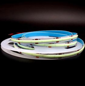 16.4FT (5Meters) Roll of Icy Blue Color COB LED Flex Strip Spot Free in 24V with 512 LEDs 14Watt per Meter Flexible LED Tape 10mm Wide PCB Non-waterproof