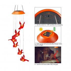 Red Bird Solar Wind Chime, Outdoor Waterproof Solar Mobile Hanging Garden Light for Garden, Window, Yard, Birthday Party Decoration