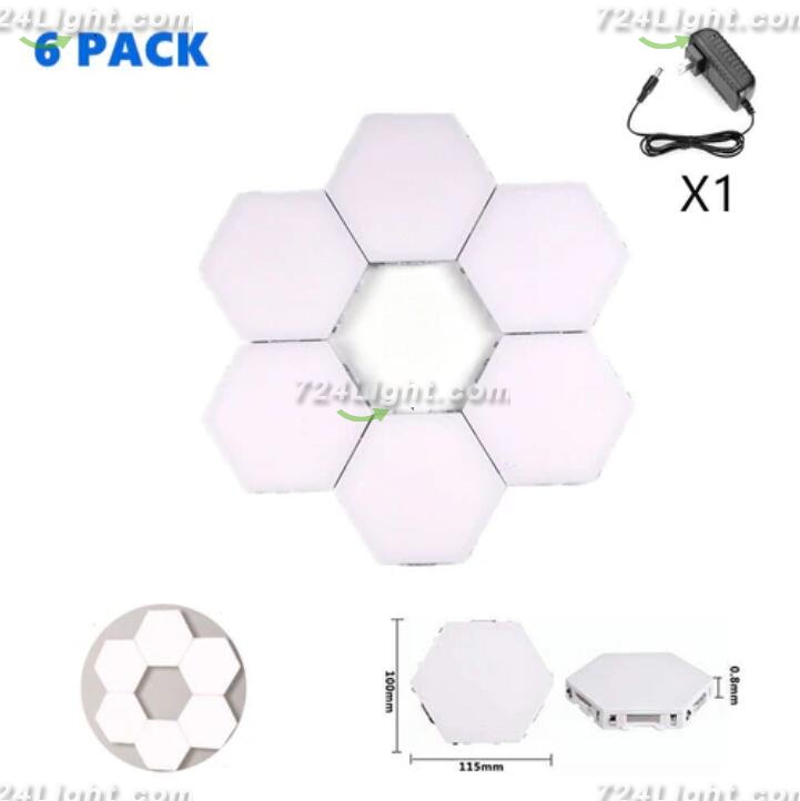 6 Pack Hexagonal LED Wall Light, DIY Modular Touch Sensitive Lights LED Night Light