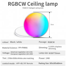 2 Pack 24W 12'' Smart RGBCW Ceiling Light Fixtures RGB Color Changing, 2700K-6500K Adjustable with Dimmable Brightness, Compatible with Alexa/Google Home/APP Control WiFi Light for Bedroom/Kid's Room/Party