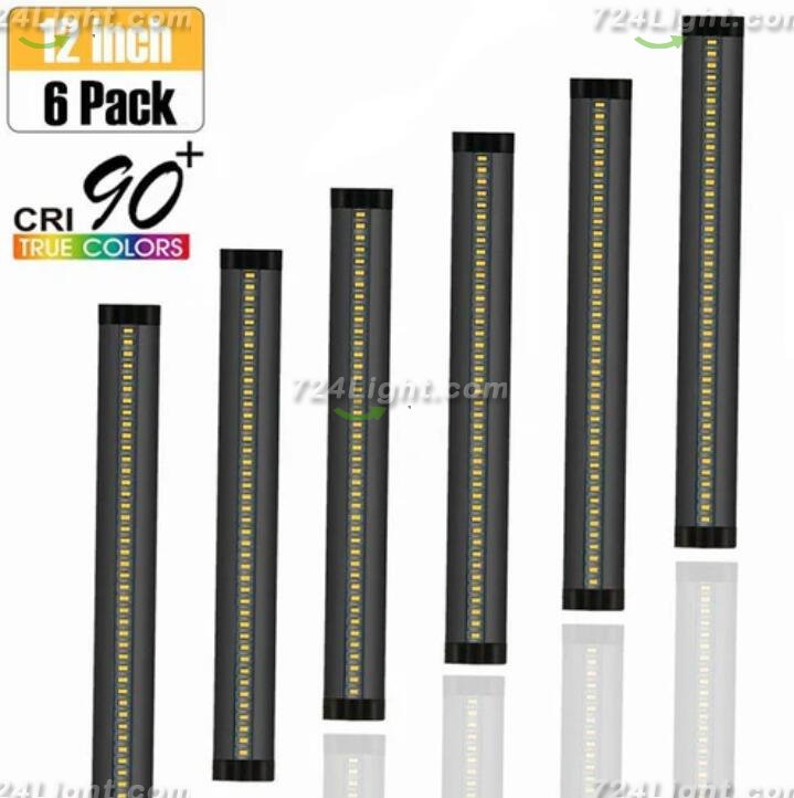 6 Pack 7mm Thick Black Finish LED Under Cabinet Lighting Kit Dimmable 1800LM CRI90 SMD2835 12V 30W with Dimmer & Power SUpply Included