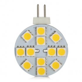 4 Pack 2.2 Watt (25 Watt Equivalent) DC12V Flat Round Wafer Disc Light Bulb G4 Bi-pin base Lamps with 12 pcs Tri-Chip LED SMD5050