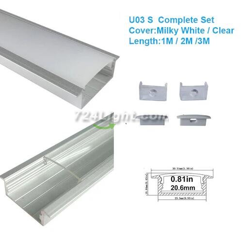 Silver U03 Profile 10x30mm U-Shape LED Aluminum Channel System Aluminum Profile
