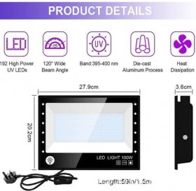 2Pack Black Lights - 100W 385-400 nm AC85-265V Upgraded LED Flood Light with Switch, Waterproof IP66 for Glow Party, Stage Lighting, Aquarium, Glow in The Dark, Body Paint, Fluorescent Poster, Neon Glow