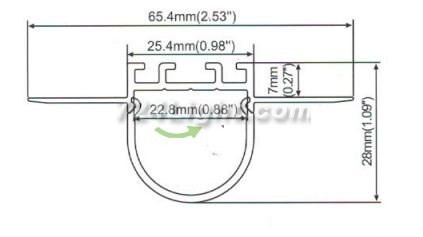 PB-AP-GL-110-R LED Aluminium Channel 1 Meter(39.4inch) Recessed 28mm(H) x 65.4mm(W) suit for max 22.8mm width strip light