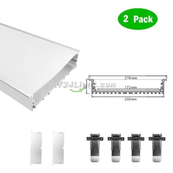 2 Pack H20050 Big Aluminum Extrusion Channel for Flush Mounting Linear Office Lighting System