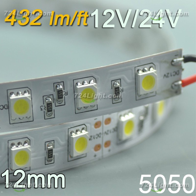 Brightest 12V Optional 24V LED Strip Light SMD5050 Flexible Strip Light 12mm 5 meter(16.4ft) 300LEDs