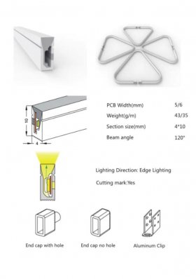 1M/5M/10M/20M Pack of T0410 LED Neon Light Housing Kit with End Caps and Mounting Clips, Flexible Neon Channel Fit for 5mm Wide LED Strip Lights