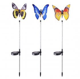 Solar Butterfly Lights, 3 Pack Garden Solar Lights Outdoor, Multi-Color Changing LED Solar Lights, Solar Stake Light with IP65 Waterproof Fiber Optic Butterfly Decorative Lights