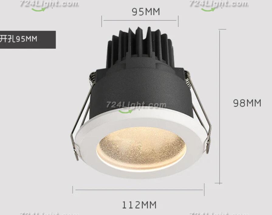 15W 3.8 inches Coutout Waterproof IP65 CRI>80 Round LED Downlight Vapor Proof Fit for Shower, Sauna and Outdoor Lighting