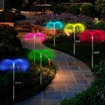 Outdoor Solar Garden Lights, 7 Colors Changing Waterproof Solar Jellyfish Light for Pathway Patio Lawn Party Decoration(2 Pcs)