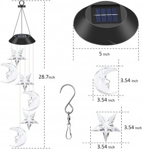 Solar Wind Chimes, Moon and Star Hanging Mobile Color Changing Light for Garden Patio Yard Window Outdoor Decorations