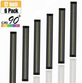 6 Pack 7mm Thick Black Finish LED Under Cabinet Lighting Kit Dimmable 1800LM CRI90 SMD2835 12V 30W with Dimmer & Power SUpply Included