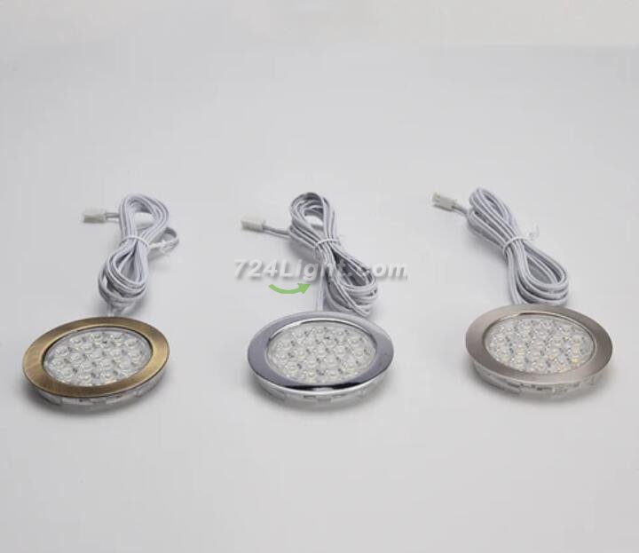 4pcs Pack Round LED Under Cabinet Lighting Stainless Steel LED Puck Light 2W 12VDC, 3 Switches Optional Controllable Puck Light for Motorhome, Caravan, Truck, Kitchen, Wine Cabinet, Wardrobe