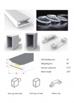 1M/5M/10M/20M Pack of T0515 LED Neon Light Housing Kit with End Caps and Mounting Clips, Flexible Neon Channel Fit for 12mm Wide LED Strip Lights