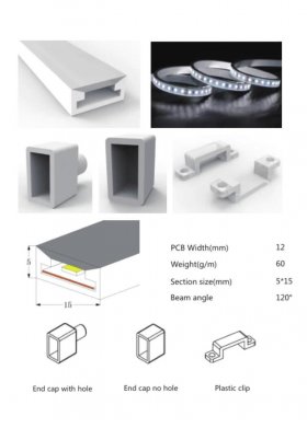 1M/5M/10M/20M Pack of T0515 LED Neon Light Housing Kit with End Caps and Mounting Clips, Flexible Neon Channel Fit for 12mm Wide LED Strip Lights