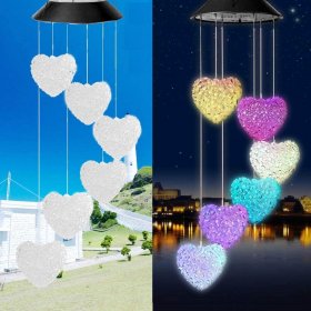 Solar Wind Chime Lights,Color Changing Heart-shaped Solar Hanging Wind Chime Lights for Patio Garden Window Festival Gifts