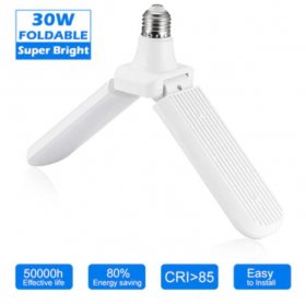 30W Deformable LED Garage Ceiling Lights 3000LM 6500K White 300W Equivalent CRI80+ E26/E27 Base