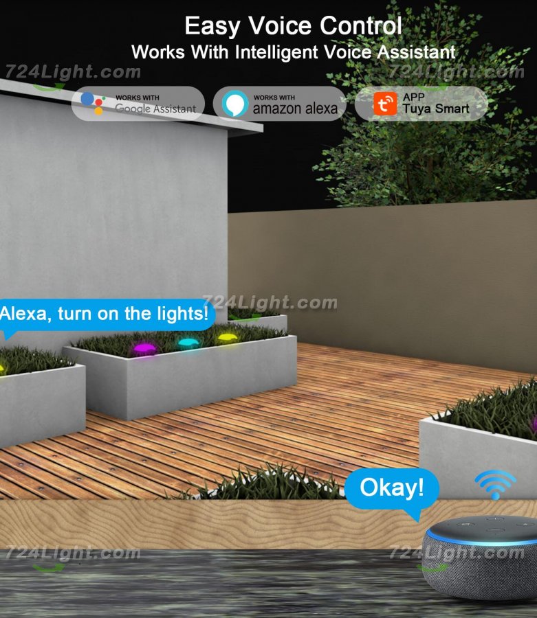 Outdoor Ground Lights 15 Bulbs 32.8FT Smart RGB+IC Pathway Lights, APP Controlled Waterproof RGB Landscape Lighting Work with Alexa
