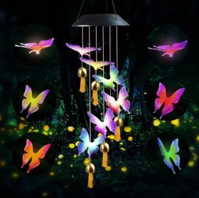 Solar Wind Chimes, Butterfly Hanging Mobile Color Changing Lights with Bells for Garden Patio Windows Festival Outdoor Decoration