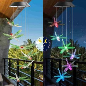 Solar Wind Chimes, Green Dragonfly Solar Hanging Wind Chimes Lights for Patio Garden Windows Outdoor Decoration