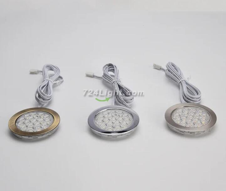 6pcs Packing Rounded LED Stainless Steel Under Cabinet Lighting 2W 12VDC 3 Switches are Available Controllable Puck Light for Motorhome, Caravan, Truck, Kitchen, Wine Cabinet, Wardrobe