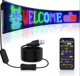 Model 1696 Flexible USB 5V Car LED Sign Bluetooth App Control Display Screen Text Pattern Animation LED sign display for Car Windows, Shop, Bar and Entrance Sign