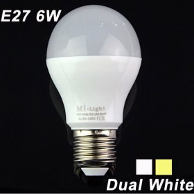 85-265V Milight 2.4G Wireless E27 6W Color Temperature 3000K-6000K Adjustable LED Bulb Lamp Brightness Adjust Dual White LED Bulb