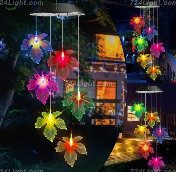 Solar Wind Chime Lights, Color Changing Led Maple Leaf Lights for Outdoor Garden Patio Yard Decoration,Memorial Birthday Gift