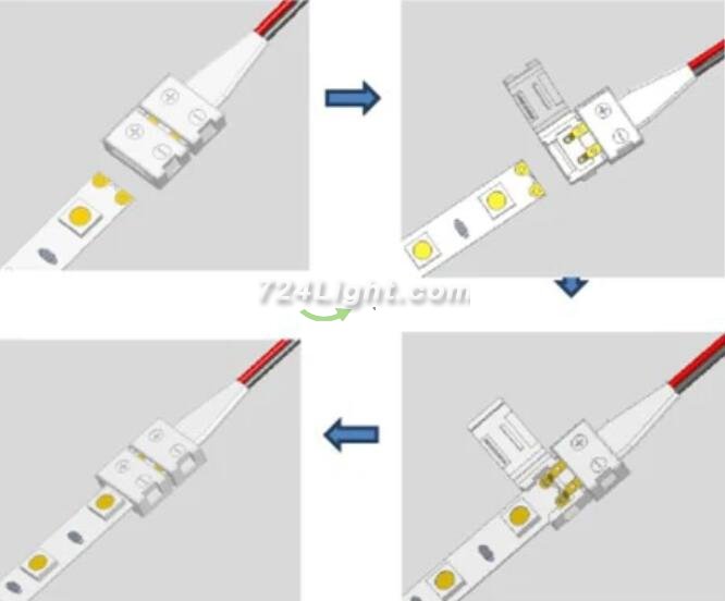 10pcs Pack Solderless Snap Down 2 pin Conductor LED Strip Connector for 10mm Wide 5050 5630 Single Color Flex LED Strips