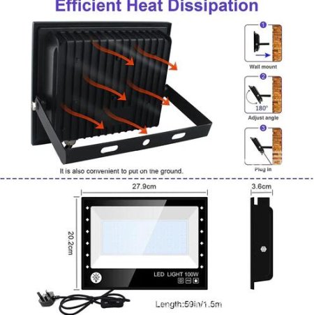 (image for) 2Pack Black Lights - 100W 385-400 nm AC85-265V Upgraded LED Flood Light with Switch, Waterproof IP66 for Glow Party, Stage Lighting, Aquarium, Glow in The Dark, Body Paint, Fluorescent Poster, Neon Glow