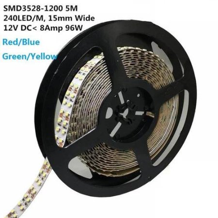 (image for) 12V Red/Blue/Green/Yellow Dimmable LED Strip Light 15mm Double Row SMD3528-1200 1200LM 240 LEDs/Mtr