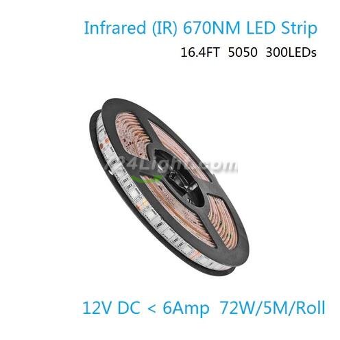 (image for) 660nm 670nm Deep Red LED Light Strips, SMD5050-300 60 LEDs 12W Per Meter LED Tape Light