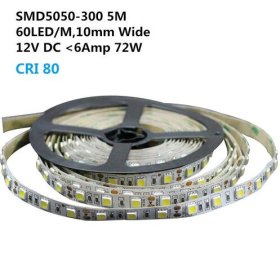 DC 12V Dimmable SMD5050-300 Flexible LED Strips 60 LEDs Per Meter 10mm Width 900lm Per Meter