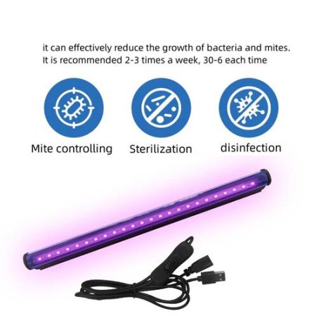 (image for) 10W 12.6inches T8 LED UV 385-400nm Black Light Strip, LED Tube Light for Bedroom Halloween Decorations and Christmas Party, Fun Atmosphere, Black Light Poster 6ft Power Cord with Built-in ON/Off Switch