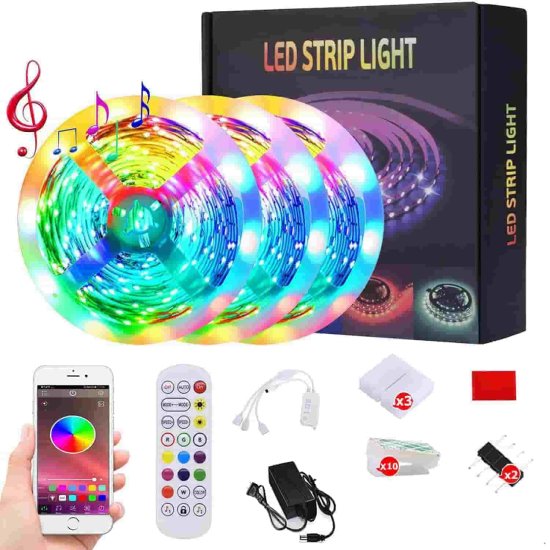 (image for) LED Strip Lights 32.8ft Color Changing 5050 RGB Led Lights for Bedroom,Built-in Mic,Led Lights With App Control and IR Remote For Home Decoration