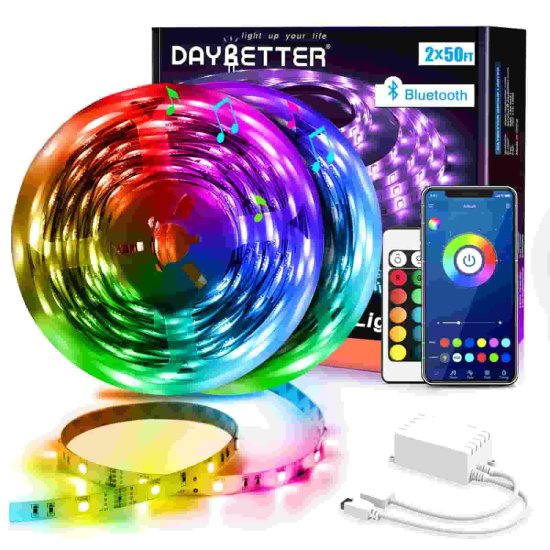 (image for) Led Strip Lights 100ft (2 Rolls of 50ft) Smart Light Strips with App Control Remote, 5050 RGB Led Lights for Bedroom, Music Sync Color Changing Lights For Room Party