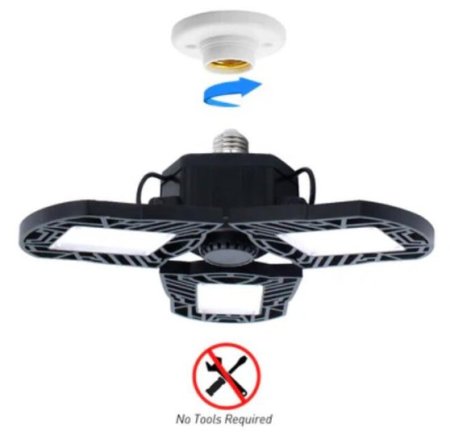 (image for) LED Garage Light 60W CRI 80 6000LM 6000K Deformable E26/E27 Base LED Ceiling Light for Garage