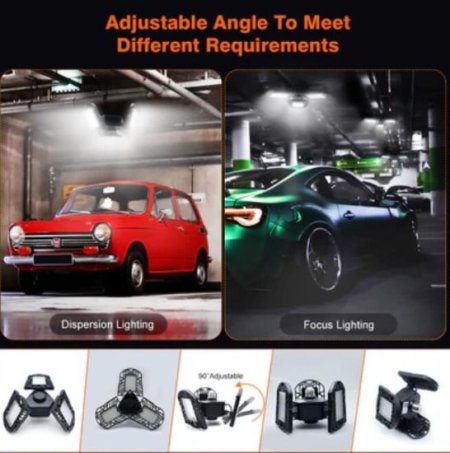 (image for) LED Garage Light 60W CRI 80 6000LM 6000K Deformable E26/E27 Base LED Ceiling Light for Garage