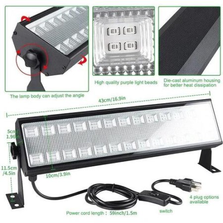(image for) 100W 385-400nm LED UV Black Light Bar, Black Lights for Glow Party, Black light with Plug &Switch, Glow Light for Halloween, Fluorescent Body Paint, Stage Lighting