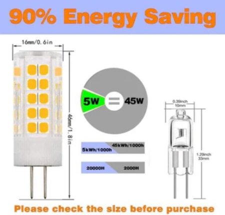 (image for) 110V-130V /200-240V AC G4 Bi-Pin Base Spotlight Lighting Dimmable 5W Replace 45W G4 Halogen Lamp, for Under-Cabinet Lights, Ceiling Lights, Pack of 10