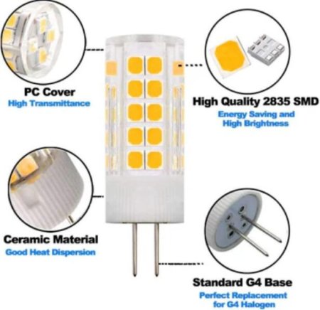 (image for) 110V-130V /200-240V AC G4 Bi-Pin Base Spotlight Lighting Dimmable 5W Replace 45W G4 Halogen Lamp, for Under-Cabinet Lights, Ceiling Lights, Pack of 10