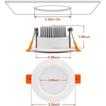 (image for) 10 Pack 5W Dimmable Antifog LED Downlight CRI80 Flat Diffuser Ceiling Light -2.56'' Cutout