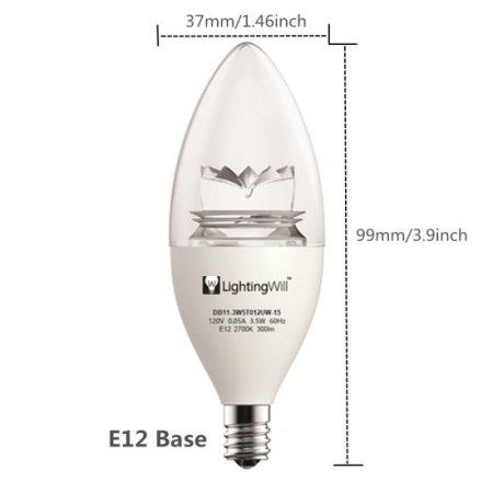 (image for) Free Shiping 4pcs * UL LED Candle Light UL CUL Approved 3.5 Watt 300 Lumen LED Candle Light Bulb Dimmable 2700K Warm White Color in E12 Edison Screw Base, 40 Watt Incandescent Lamp Equivalent