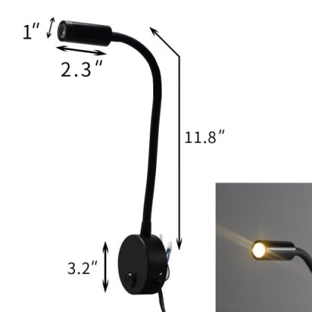 (image for) Black Bed LED Lighting Flexible With Switch and 120V AC Plug Suit For Bedside Reading Laptop Local Lighting White