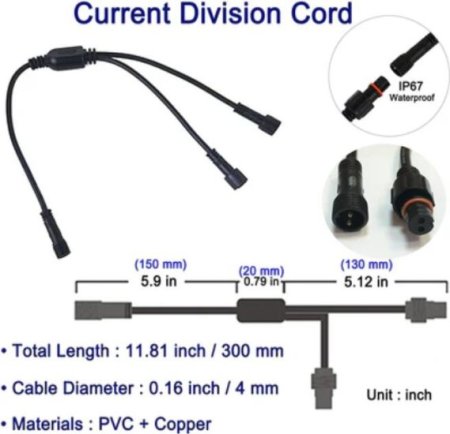 (image for) 2pcs Pack 1-2 Splitter Current Division Cord, with Waterproof Male and Female Connector, Copper Core Wire,Lighting Accessories Fittings for LED Inground/Step Stair/Underwater Swimming Pool Lights