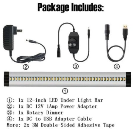 (image for) 1 PACK 7mm Thick Silver Finish LED Under Cabinet Lighting Dimmable Kit CRI90 300LM SMD2835 12V 5W with Dimmer & Power Supply Included