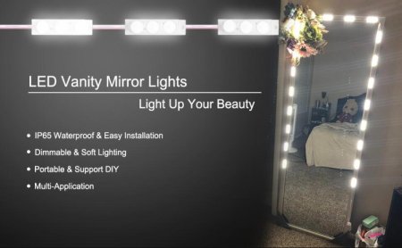 (image for) DIY Hollywood Style LED Vanity Mirror Lights Kit Dimmable Lighting, 10FT/20W-60leds, Daylight White, Waterproof IP67 with dimmable and power supply