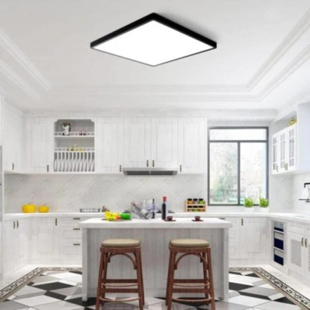(image for) 12inch 24W LED Ceiling Light Flush Mount, 3200LM Black Flat Ceiling Lamp, Square Low Profile Lighting Fixture for Bedroom, Kitchen, Living Room, Stairwell